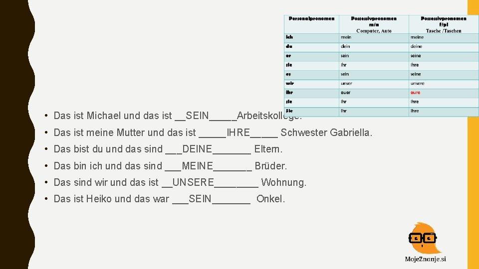  • Das ist Michael und das ist __SEIN_____Arbeitskollege. • Das ist meine Mutter