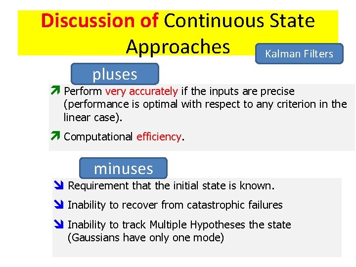 Discussion of Continuous State Approaches Kalman Filters pluses ì Perform very accurately if the