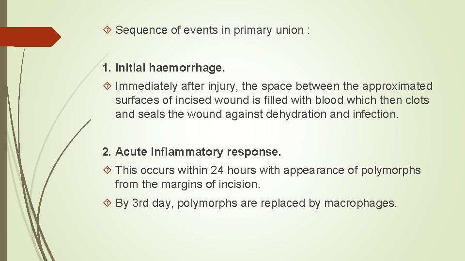  Sequence of events in primary union : 1. Initial haemorrhage. Immediately after injury,