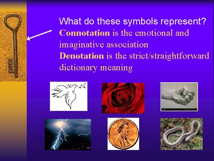 What do these symbols represent? Connotation is the emotional and imaginative association Denotation is