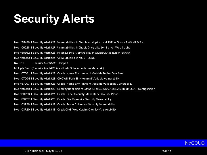 Security Alerts Doc 175428. 1 Security Alert #28: Vulnerabilities in Oracle mod_plsql and JSP