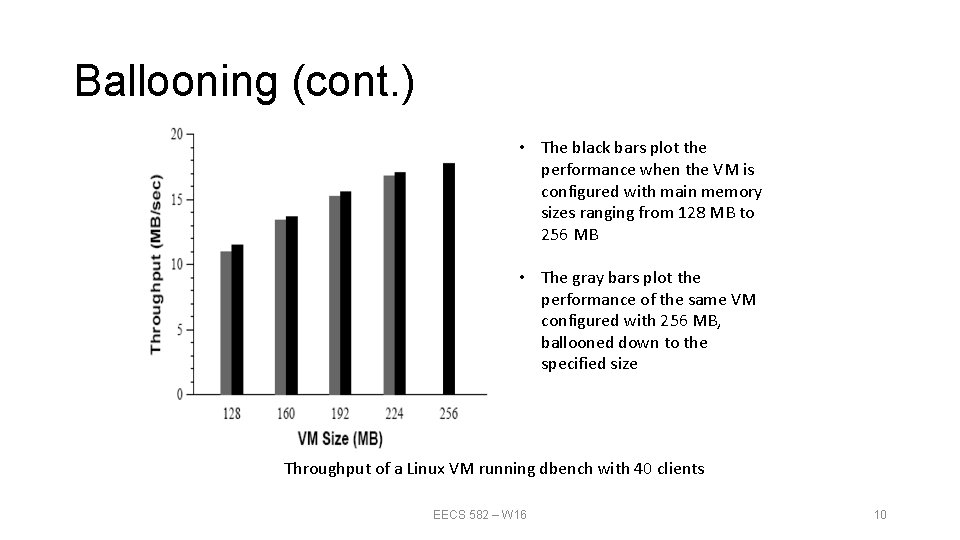 Ballooning (cont. ) • The black bars plot the performance when the VM is