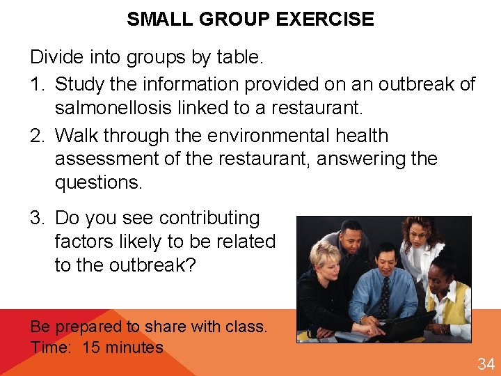 SMALL GROUP EXERCISE Divide into groups by table. 1. Study the information provided on