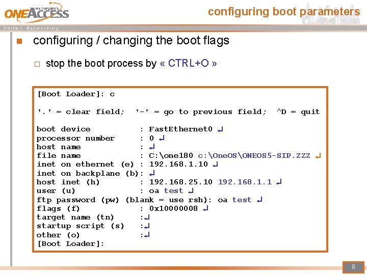 configuring boot parameters U n i t e d N e t w o