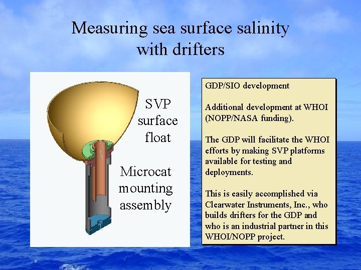 Measuring sea surface salinity with drifters GDP/SIO development SVP surface float Microcat mounting assembly