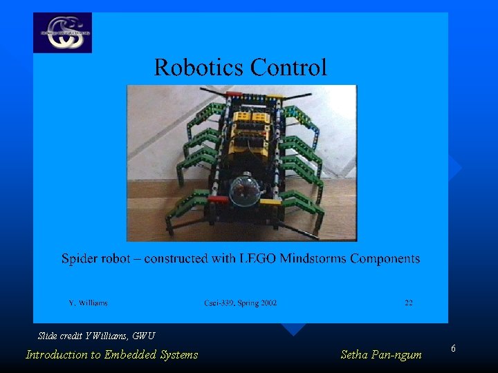 Slide credit Y Williams, GWU Introduction to Embedded Systems Setha Pan-ngum 6 Slide credit Y Williams, GWU Introduction to Embedded Systems Setha Pan-ngum 6