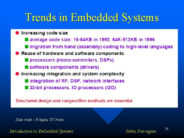 Trends in Embedded Systems Slide credit – R Gupta, UC Irvine Introduction to Embedded Trends in Embedded Systems Slide credit – R Gupta, UC Irvine Introduction to Embedded