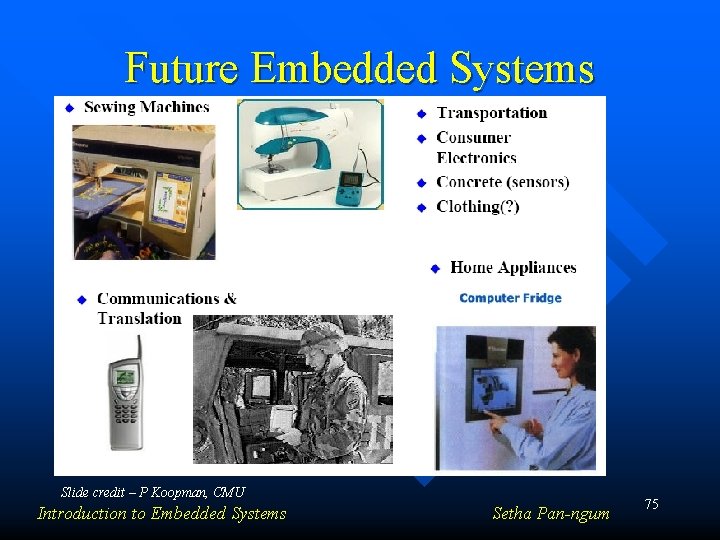 Future Embedded Systems Slide credit – P Koopman, CMU Introduction to Embedded Systems Setha Future Embedded Systems Slide credit – P Koopman, CMU Introduction to Embedded Systems Setha