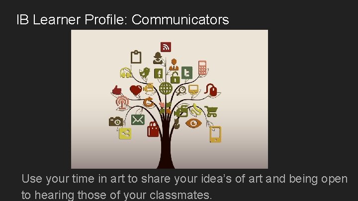 IB Learner Profile: Communicators Use your time in art to share your idea’s of