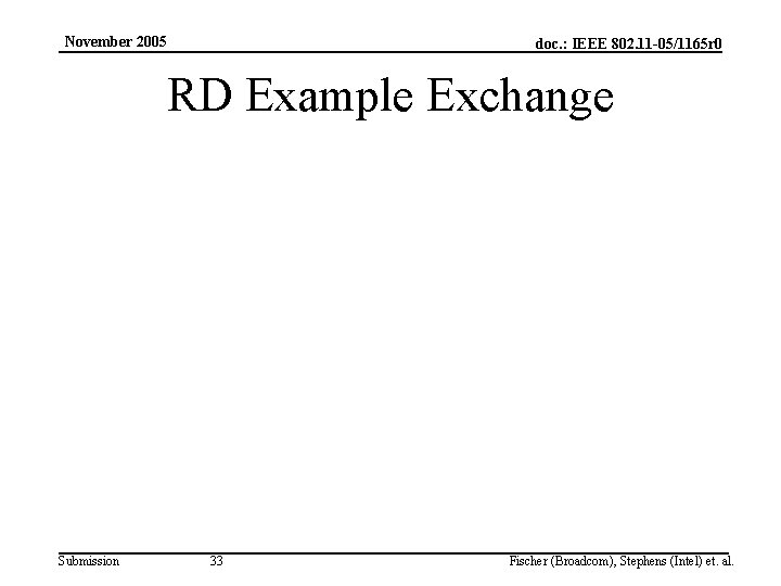 November 2005 doc. : IEEE 802. 11 -05/1165 r 0 RD Example Exchange Submission