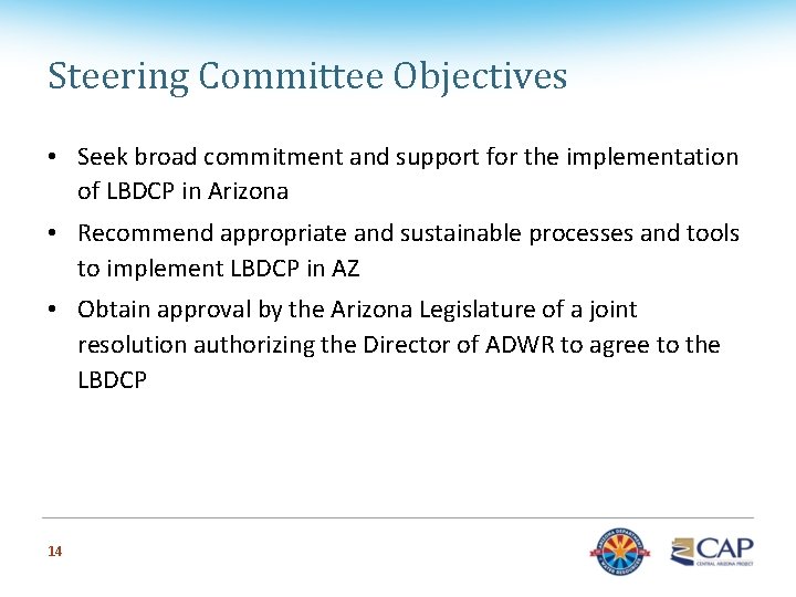 Steering Committee Objectives • Seek broad commitment and support for the implementation of LBDCP