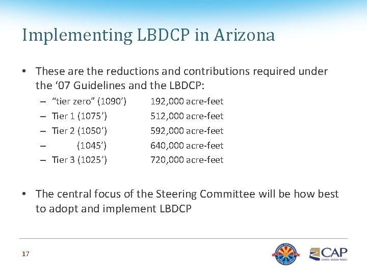 Implementing LBDCP in Arizona • These are the reductions and contributions required under the