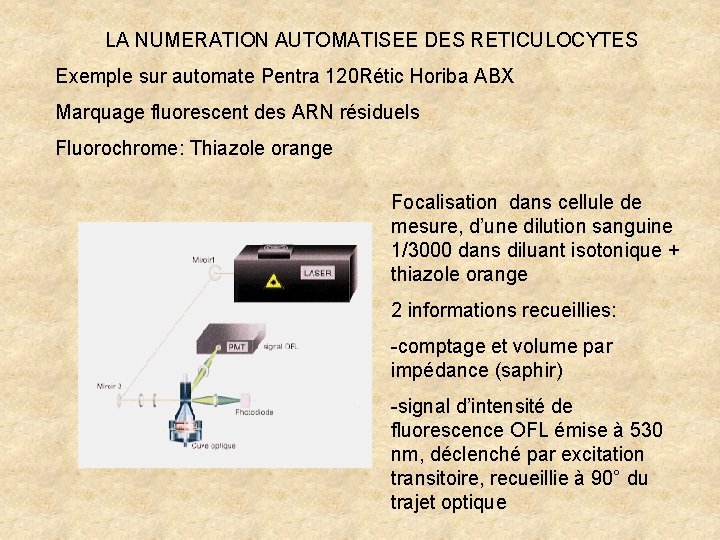 LA NUMERATION AUTOMATISEE DES RETICULOCYTES Exemple sur automate Pentra 120 Rétic Horiba ABX Marquage LA NUMERATION AUTOMATISEE DES RETICULOCYTES Exemple sur automate Pentra 120 Rétic Horiba ABX Marquage