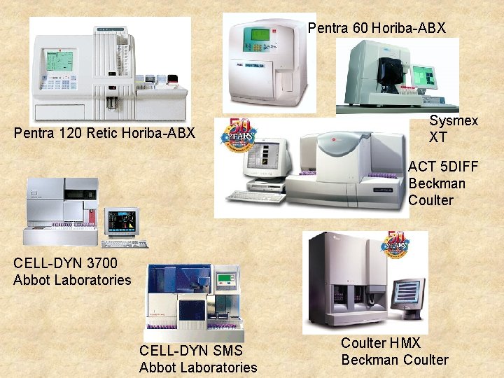 Pentra 60 Horiba-ABX Pentra 120 Retic Horiba-ABX Sysmex XT ACT 5 DIFF Beckman Coulter Pentra 60 Horiba-ABX Pentra 120 Retic Horiba-ABX Sysmex XT ACT 5 DIFF Beckman Coulter