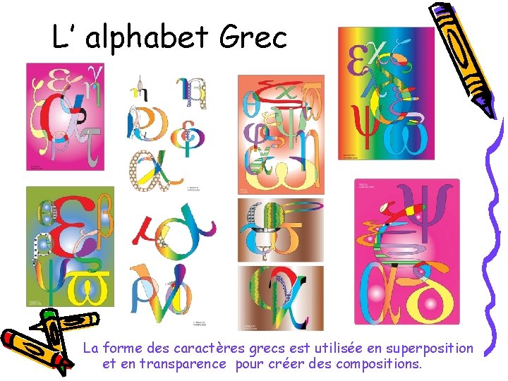 L’ alphabet Grec La forme des caractères grecs est utilisée en superposition et en