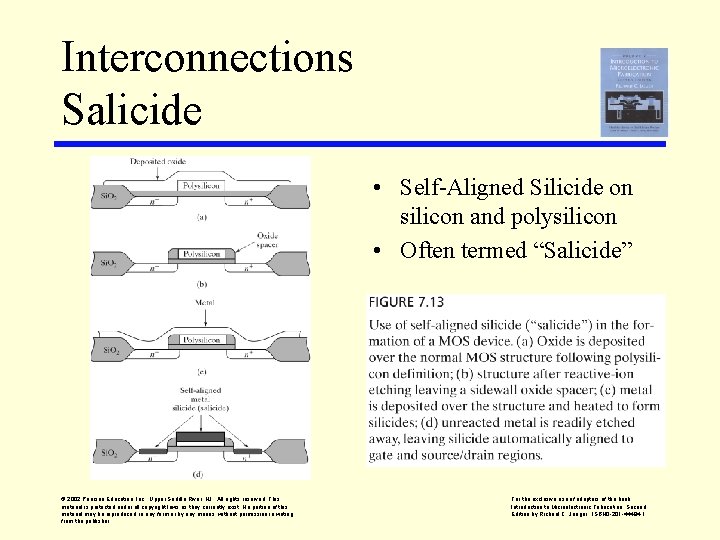 Interconnections Salicide • Self-Aligned Silicide on silicon and polysilicon • Often termed “Salicide” ©