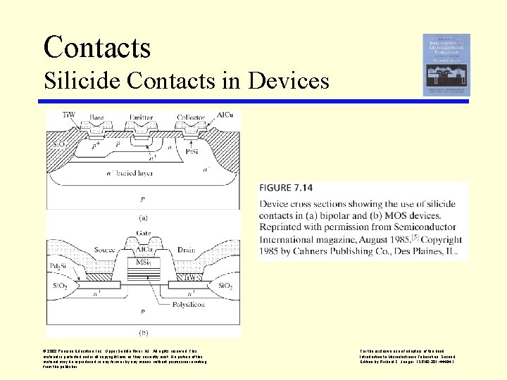 Contacts Silicide Contacts in Devices © 2002 Pearson Education, Inc. , Upper Saddle River,