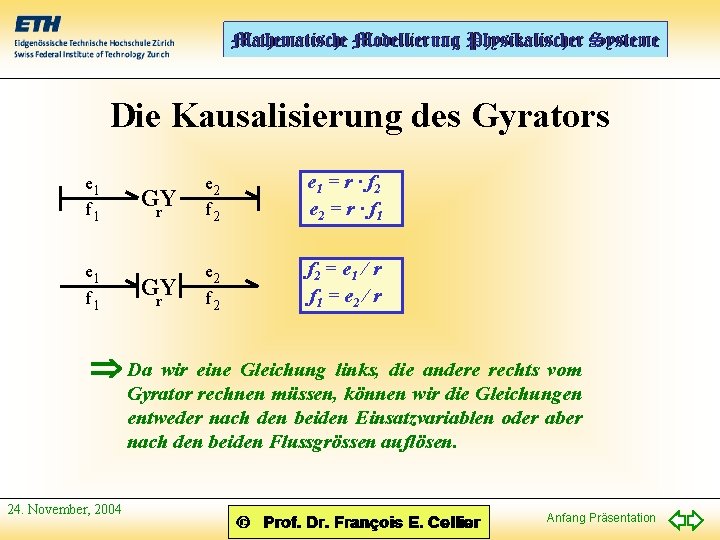 Die Kausalisierung des Gyrators e 1 f 1 GY r e 2 f 2