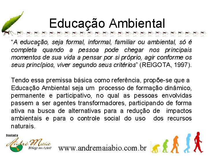 Educação Ambiental “A educação, seja formal, informal, familiar ou ambiental, só é completa quando