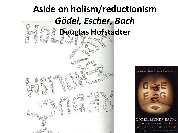 Aside on holism/reductionism Gödel, Escher, Bach Douglas Hofstadter 