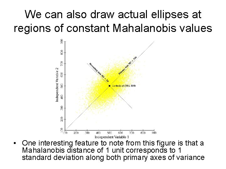We can also draw actual ellipses at regions of constant Mahalanobis values • One