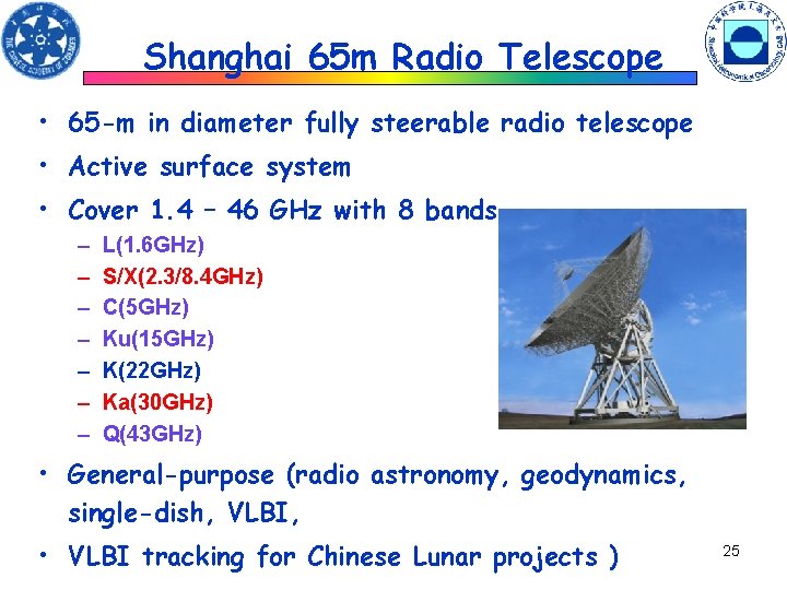 Shanghai 65 m Radio Telescope • 65 -m in diameter fully steerable radio telescope