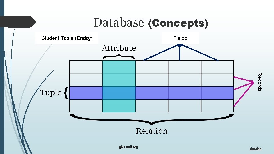 Database (Concepts) Fields Student Table (Entity) Records gtvc. eu 5. org aiseries 