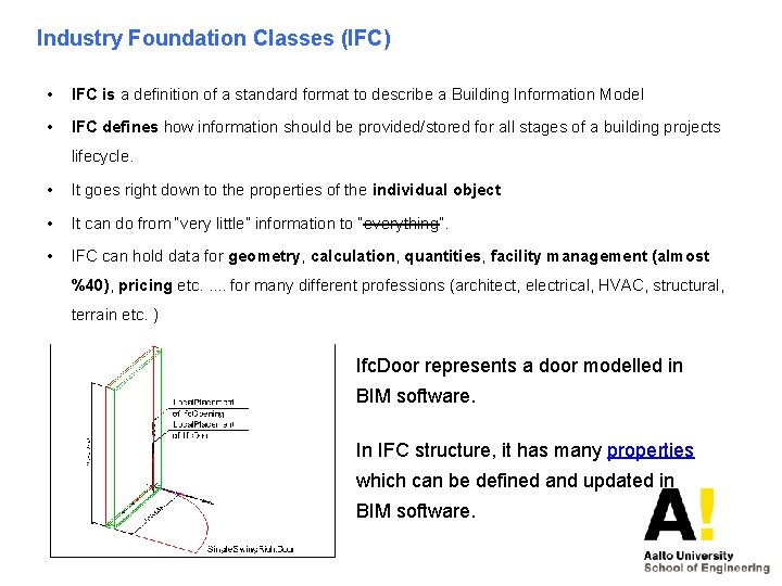 Industry Foundation Classes (IFC) • IFC is a definition of a standard format to