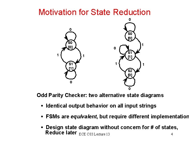 Motivation for State Reduction 0 0 S 0 [0] 1 0 S 1 [1]