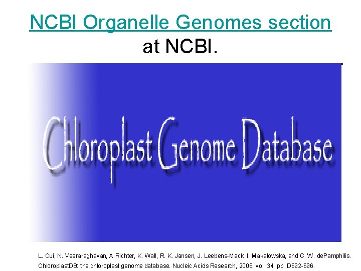 NCBI Organelle Genomes section at NCBI. L. Cui, N. Veeraraghavan, A. Richter, K. Wall,