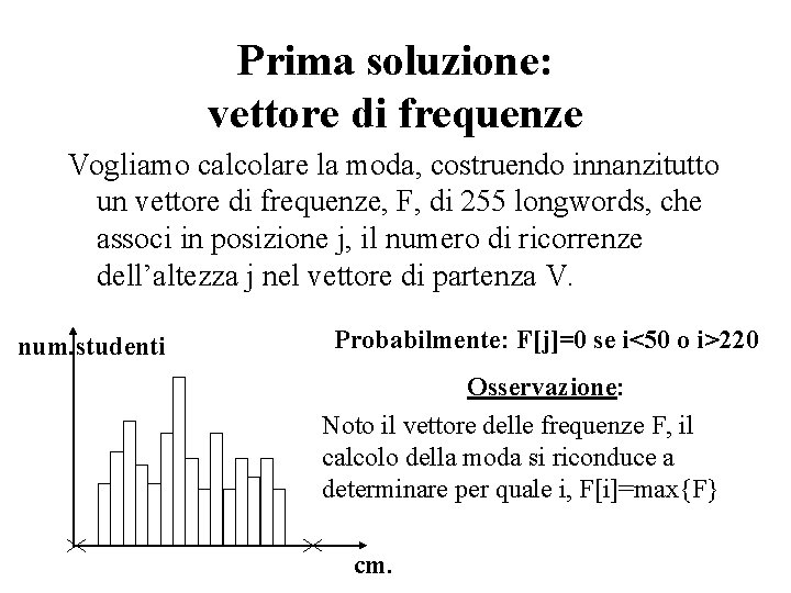 Prima soluzione: vettore di frequenze Vogliamo calcolare la moda, costruendo innanzitutto un vettore di