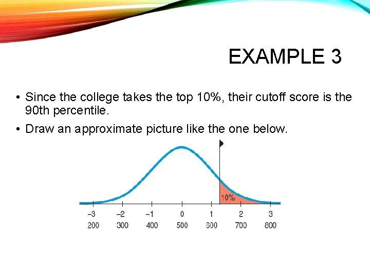 EXAMPLE 3 • Since the college takes the top 10%, their cutoff score is