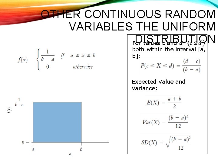 OTHER CONTINUOUS RANDOM VARIABLES THE UNIFORM DISTRIBUTION For values c and d both within