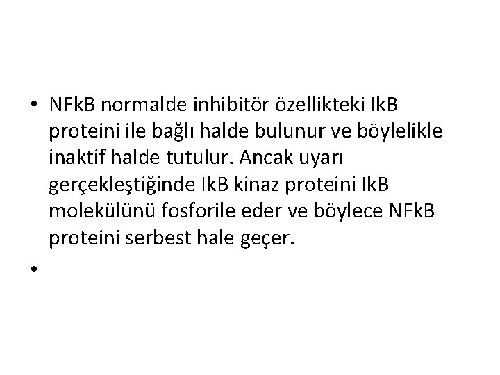  • NFk. B normalde inhibitör özellikteki Ik. B proteini ile bağlı halde bulunur