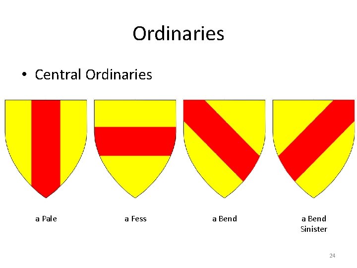 Ordinaries • Central Ordinaries a Pale a Fess a Bend Sinister 24 