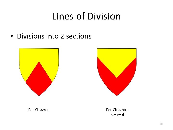 Lines of Division • Divisions into 2 sections Per Chevron Inverted 30 
