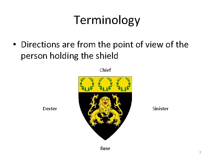 Terminology • Directions are from the point of view of the person holding the