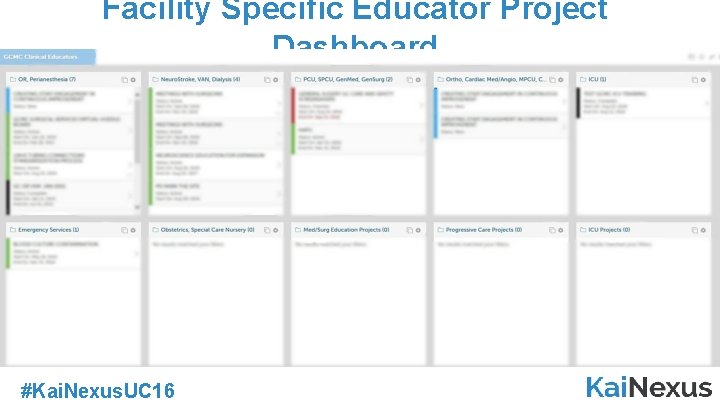 Facility Specific Educator Project Dashboard #Kai. Nexus. UC 16 