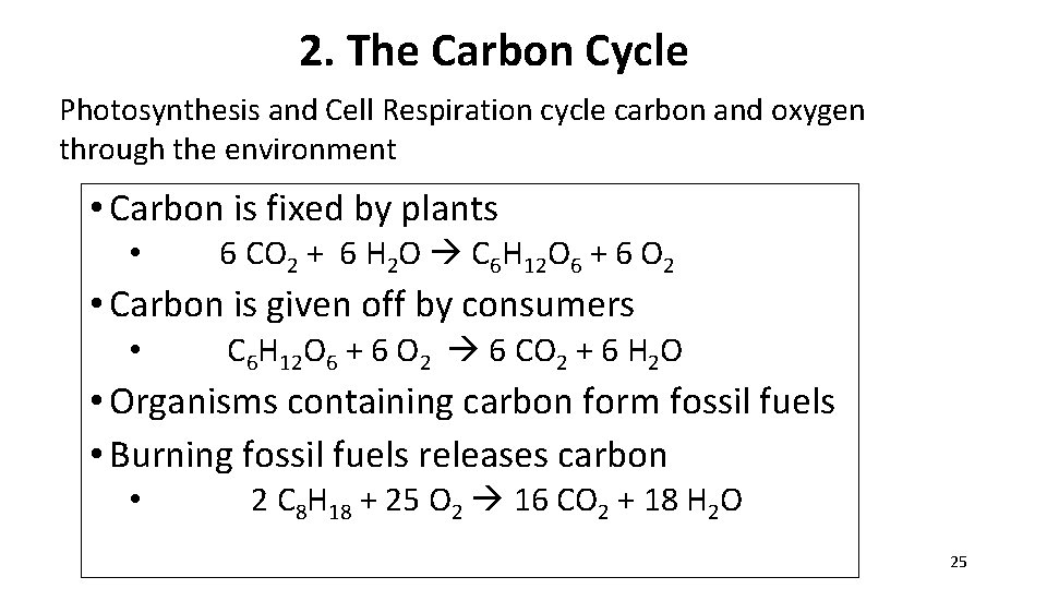 2. The Carbon Cycle Photosynthesis and Cell Respiration cycle carbon and oxygen through the