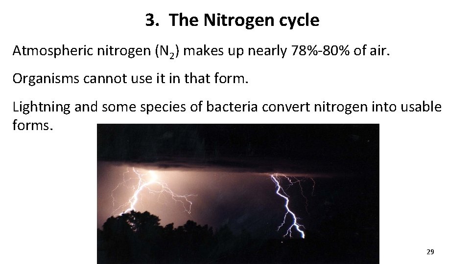 3. The Nitrogen cycle Atmospheric nitrogen (N 2) makes up nearly 78%-80% of air.