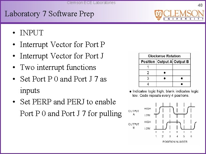 Clemson ECE Laboratories Laboratory 7 Software Prep • • • INPUT Interrupt Vector for