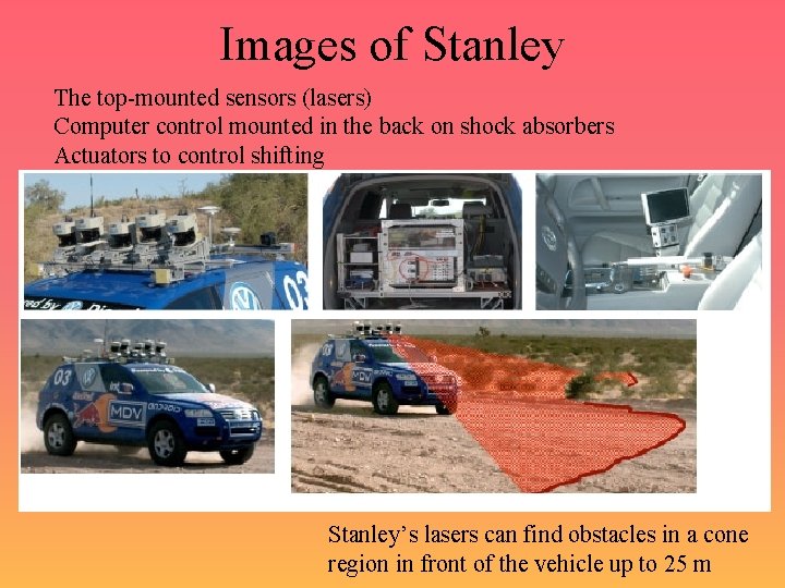 Images of Stanley The top-mounted sensors (lasers) Computer control mounted in the back on