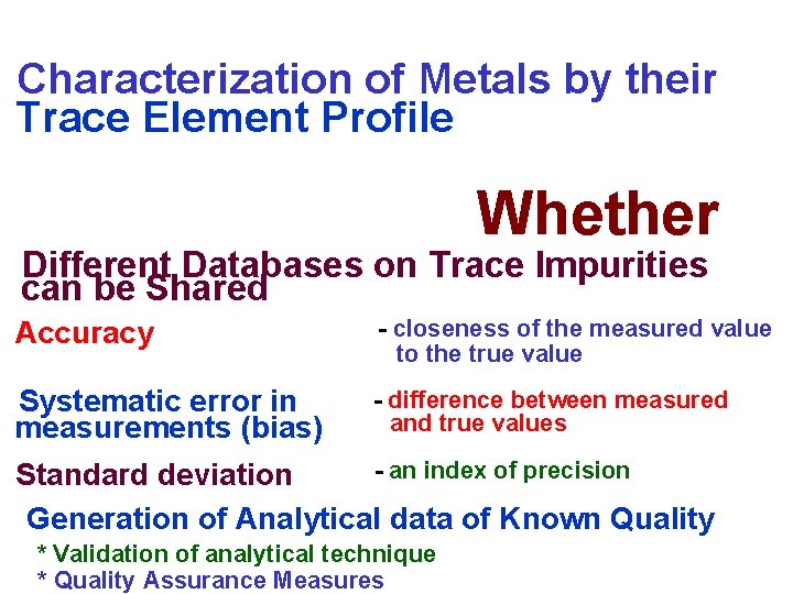 Characterization of Metals by their Trace Element Profile Whether Different Databases on Trace Impurities