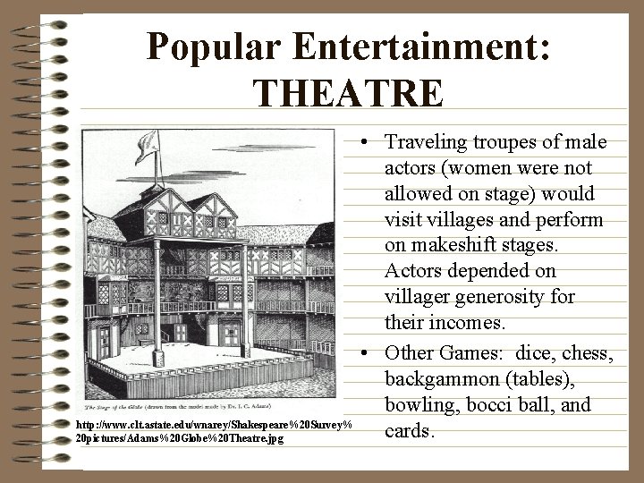 Popular Entertainment: THEATRE http: //www. clt. astate. edu/wnarey/Shakespeare%20 Survey% 20 pictures/Adams%20 Globe%20 Theatre. jpg