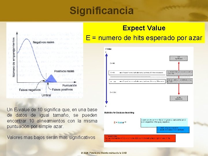 Significancia Expect Value E = numero de hits esperado por azar Un E-value de