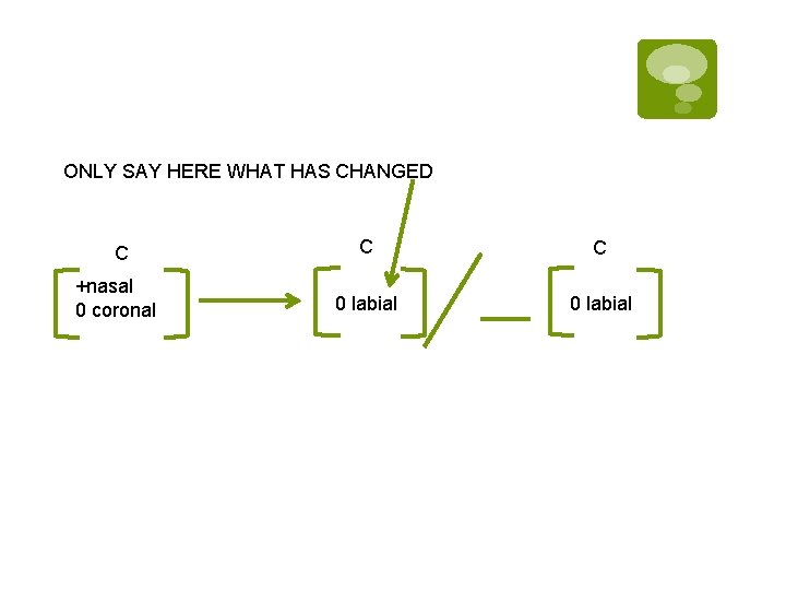 ONLY SAY HERE WHAT HAS CHANGED C C C +nasal 0 coronal 0 labial