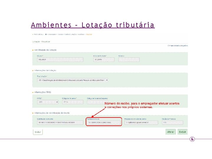 Ambientes – Lotação tributária 