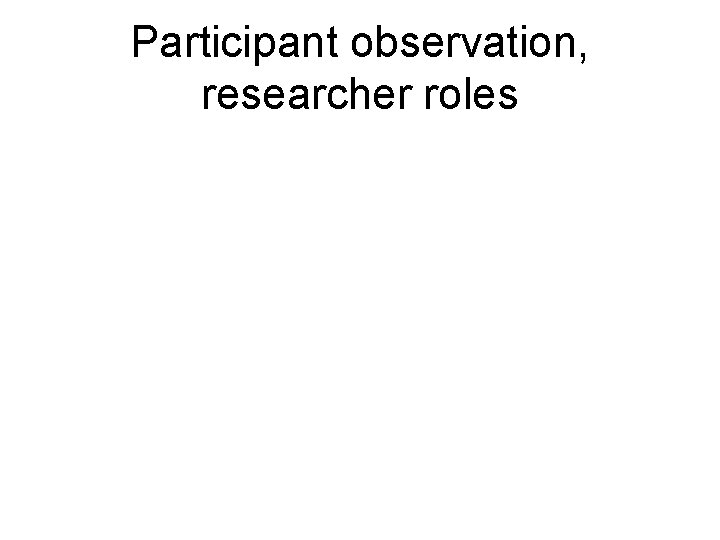 Participant observation, researcher roles Participant observation, researcher roles