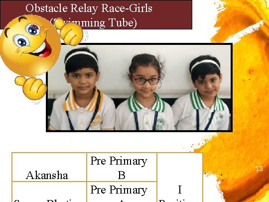 Obstacle Relay Race-Girls (Swimming Tube) Akansha Pre Primary B Pre Primary 13 I 