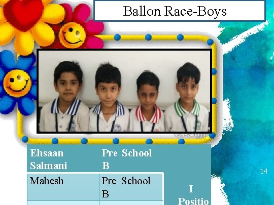 Ballon Race-Boys Ehsaan Salmani Mahesh Pre School B 14 I Positio 
